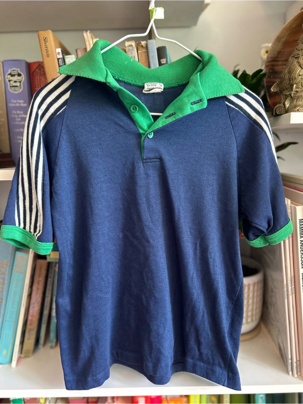 Sears Navy Polo with Green Collar and Cuffs